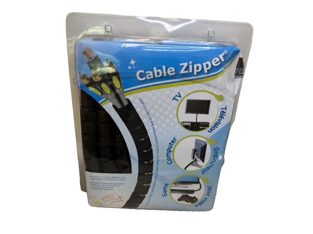 Evriholder Cable Zipper Cord Organizer 1/2" Black Wire Wrap Sleeve New